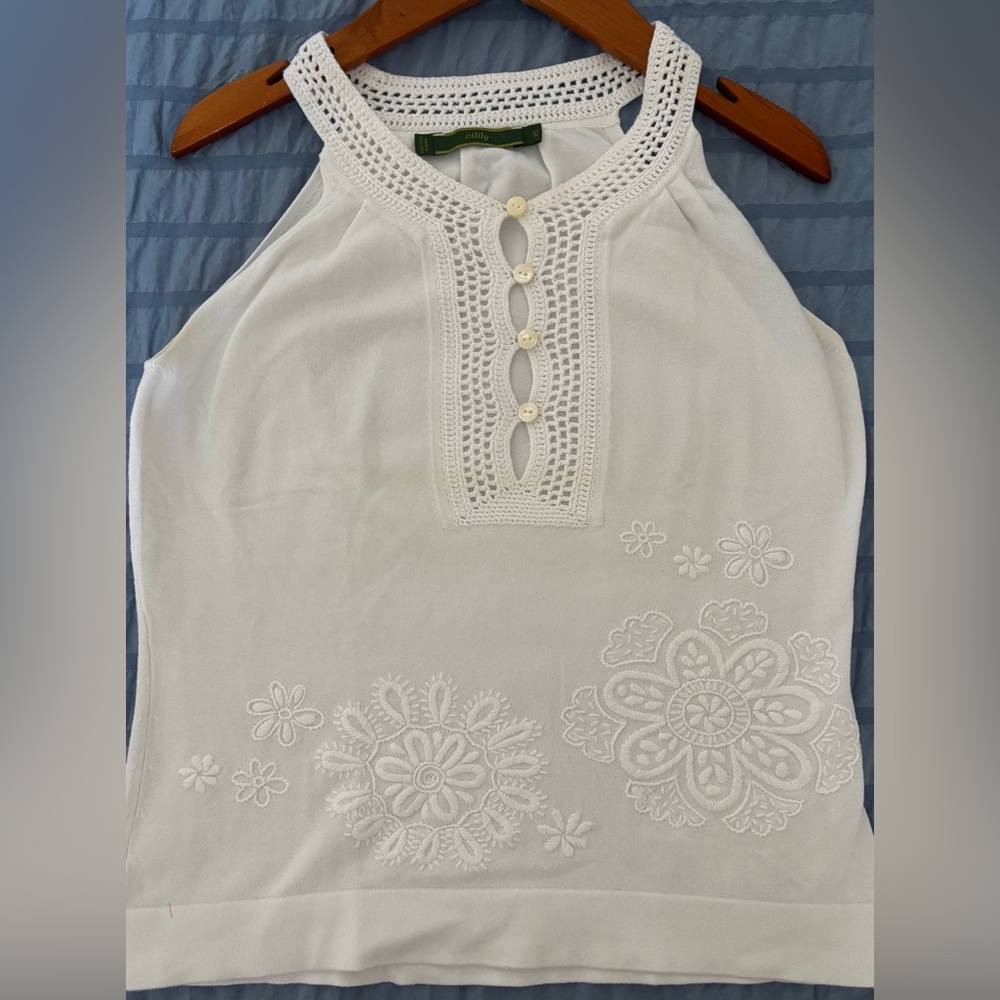 Oilily White Crochet Detail Tank Top - Picture 1 of 4